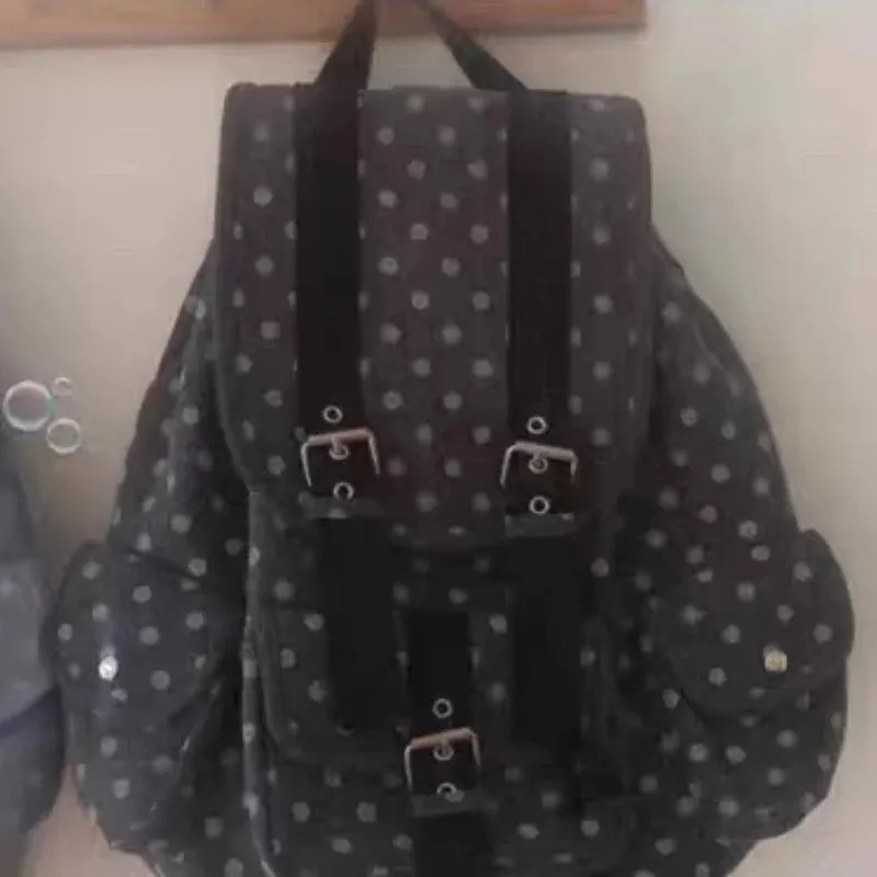 Uakiss Korean Vintage Dot Pocket Backpack Y2k Aesthetic Casual Women Students Schoolbags Fashion Simple All Match Preppy Backpacks