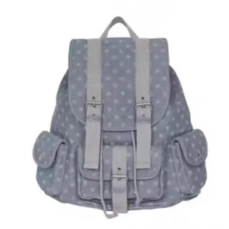 Uakiss Korean Vintage Dot Pocket Backpack Y2k Aesthetic Casual Women Students Schoolbags Fashion Simple All Match Preppy Backpacks