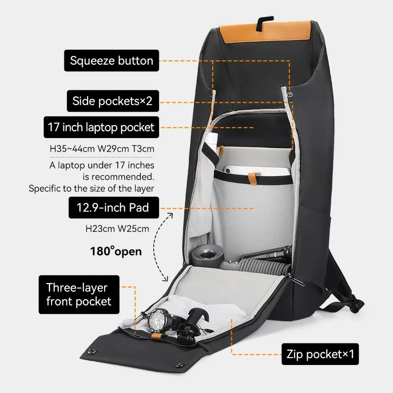 Unique Design: 180° Closure Large Capacity Switchable Multi-functional Backpack 28L