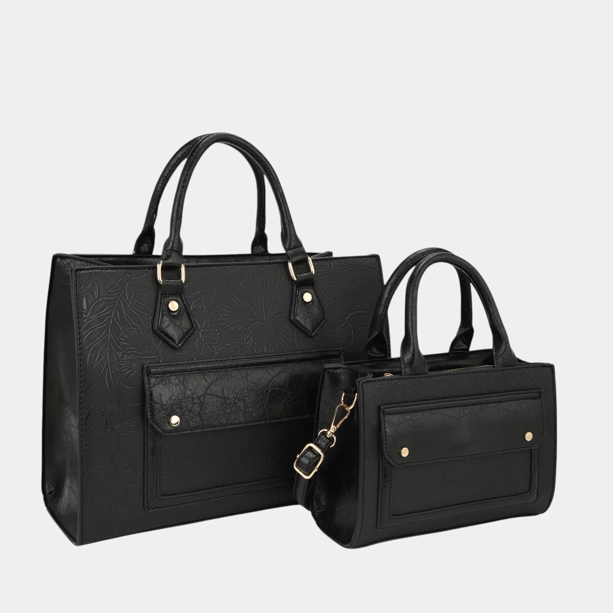 Vera 2-Piece Vegan Leather Pocket Tote Bag