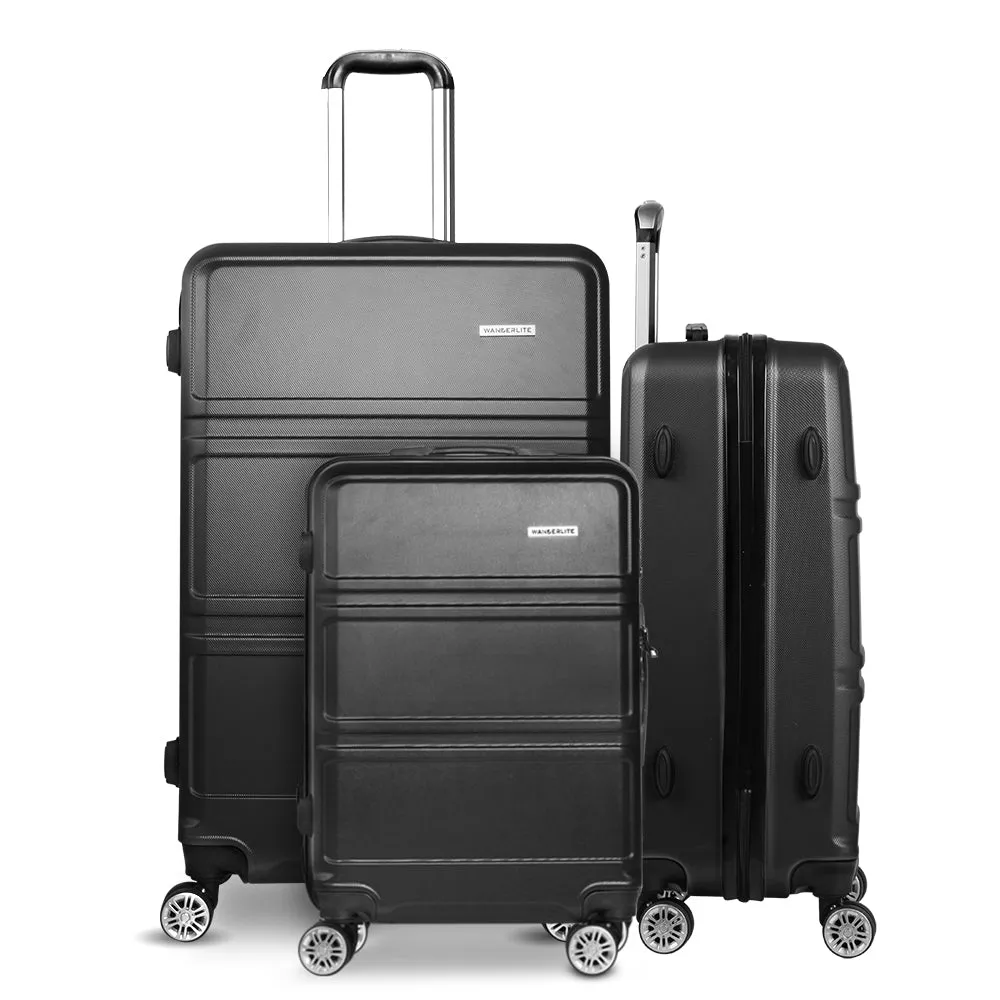 Wanderlite 3pc Luggage Trolley Set Suitcase Travel TSA Hard Case w/Scale Black
