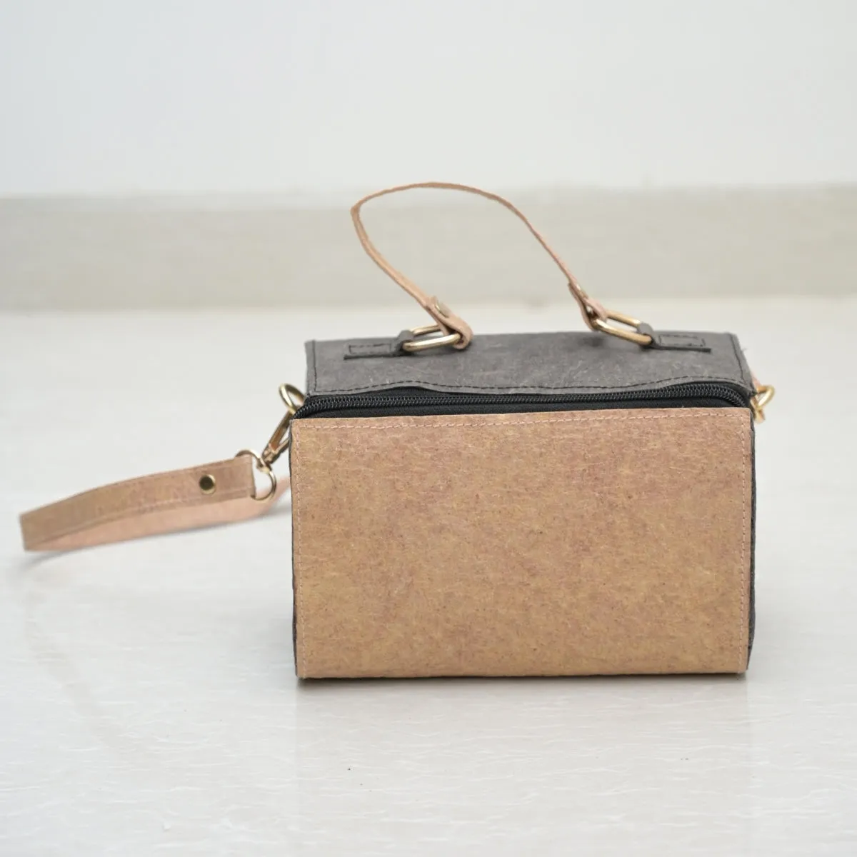 Women Stylish Mini Duffel Bag | Travel Apt | Coconut Leather | Dark Grey & Beige