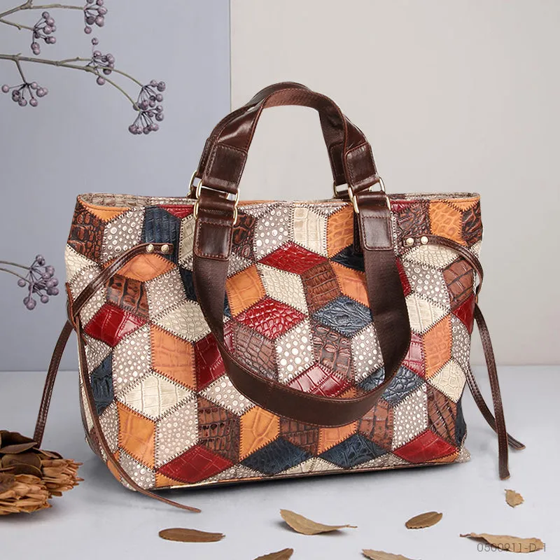 Womens Retro Cowhide Leather Shoulder Tote Bag