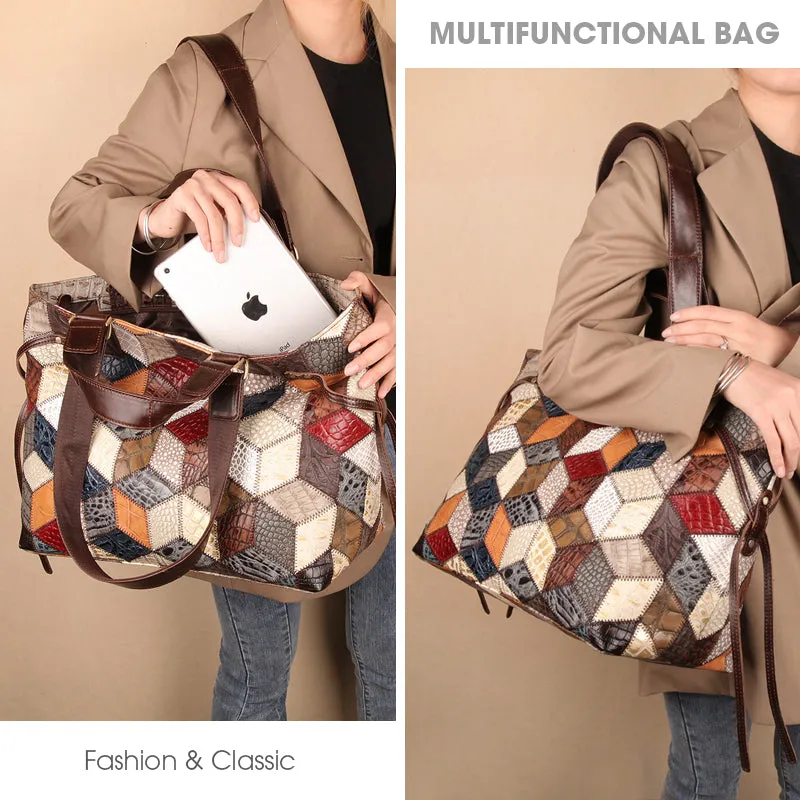 Womens Retro Cowhide Leather Shoulder Tote Bag