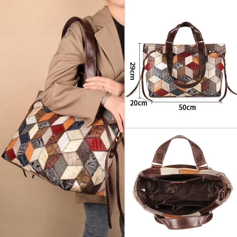 Womens Retro Cowhide Leather Shoulder Tote Bag