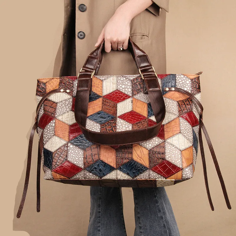 Womens Retro Cowhide Leather Shoulder Tote Bag