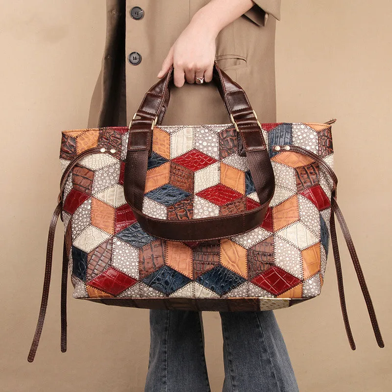 Womens Retro Cowhide Leather Shoulder Tote Bag